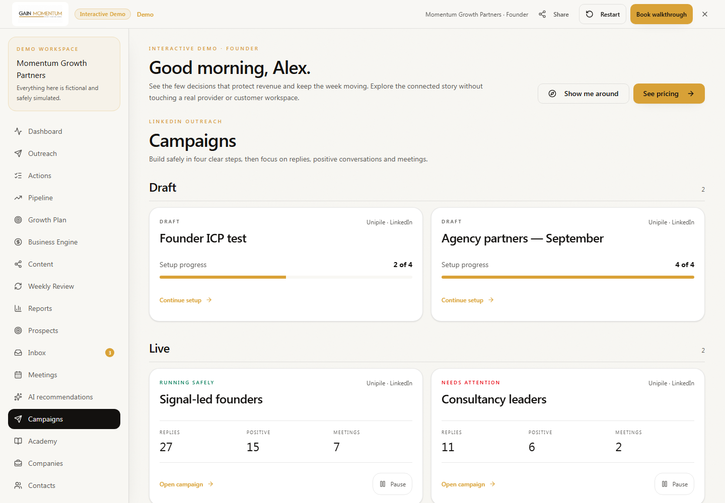 Create your first campaign: New campaign and sequence review controls