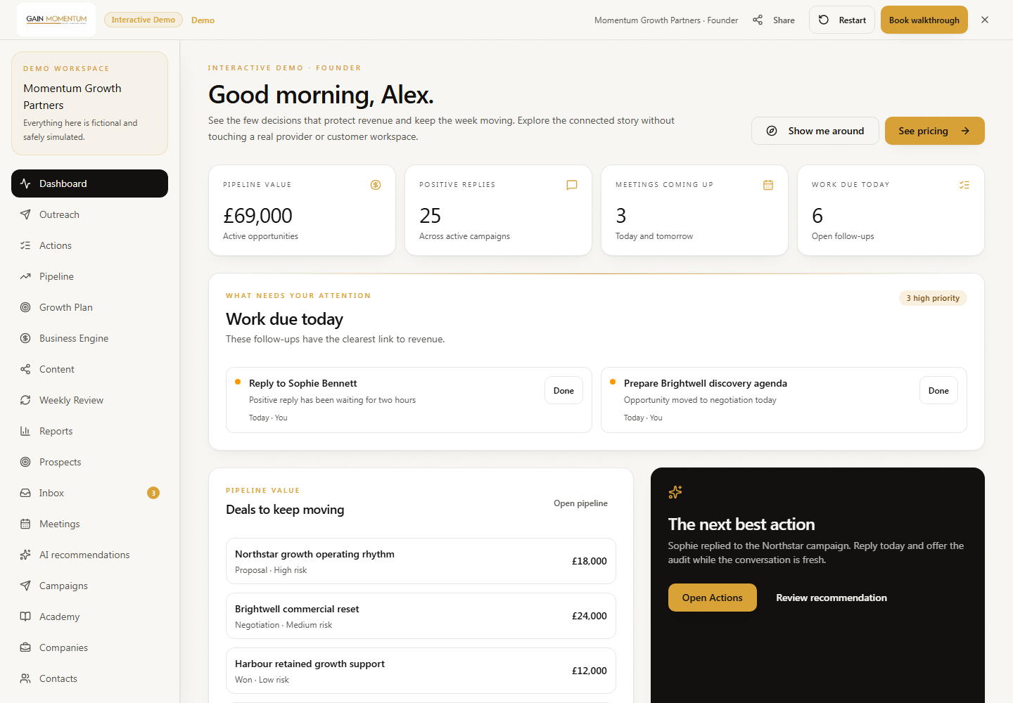 Understand the Dashboard: Dashboard overview, key metrics, sales pipeline and priority actions